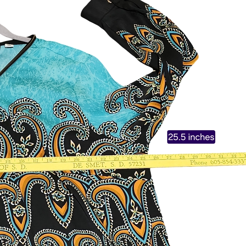 BOB MACKIE Womens Zip Tunic Top Plus Size 2X Turquoise Black Artwear - Picture 9 of 13